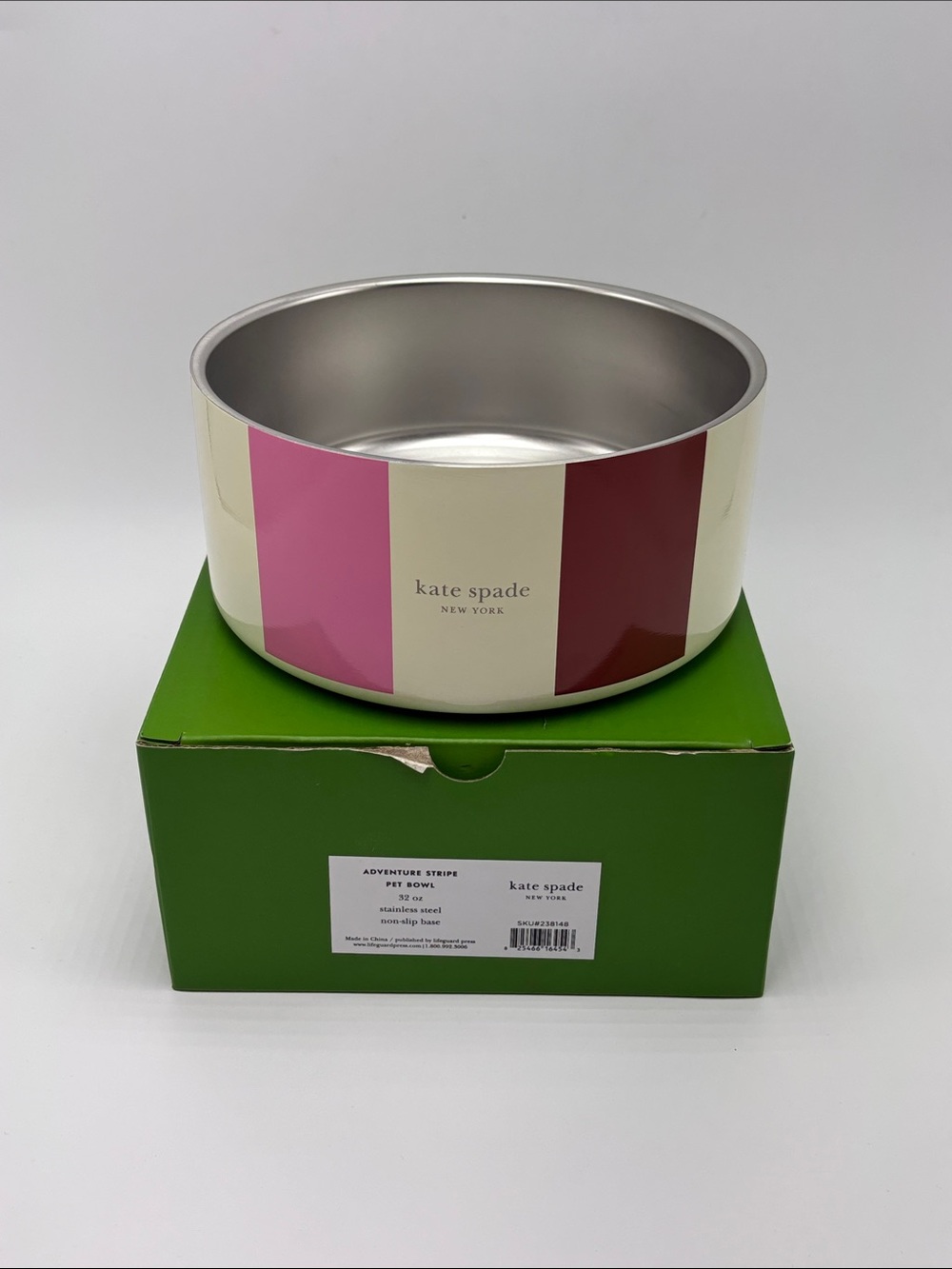 Kate Spade Adventure Stripe 32oz Stainless Steel Pet Bowl NEW